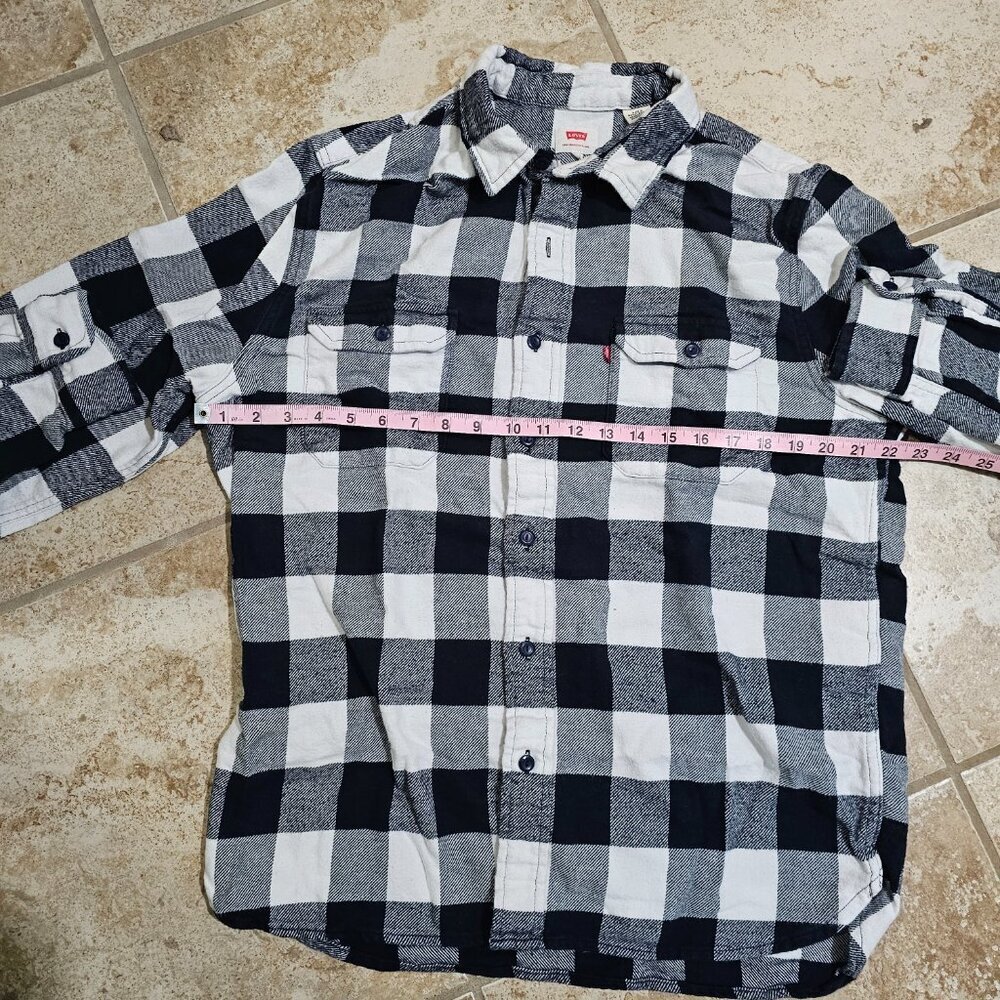 Levi's Men’s XL Black White Buffalo Plaid Flannel Shirt Y2K Grunge Oversized - Picture 6 of 7